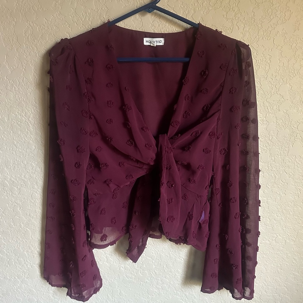 Maroon Tie Front Blouse